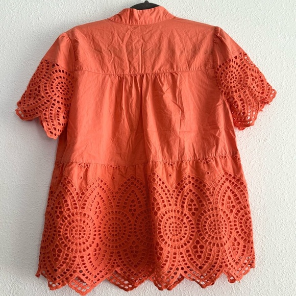 H by Halston Short Sleeve Mix Media Eyelet Cotton Blouse Top Size M - Picture 3 of 8